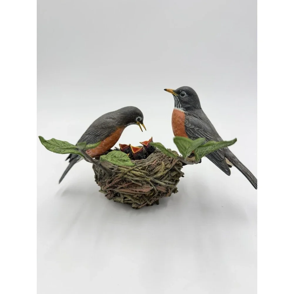 Vtg Danbury Mint American Robins by Bob Guge Bird Nest Figurine 4”Hx6”L - Picture 5 of 8